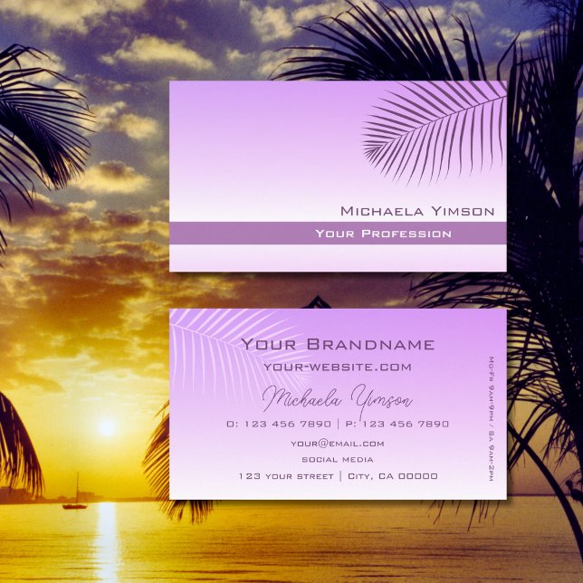 Carte De Visite Pastel Lilac Gradient Moderne avec feuille de palm (Créateur téléchargé)