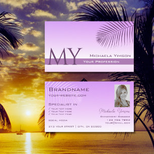Carte De Visite Pastel Lilac Gradient Palm Leaf Monogramme et phot