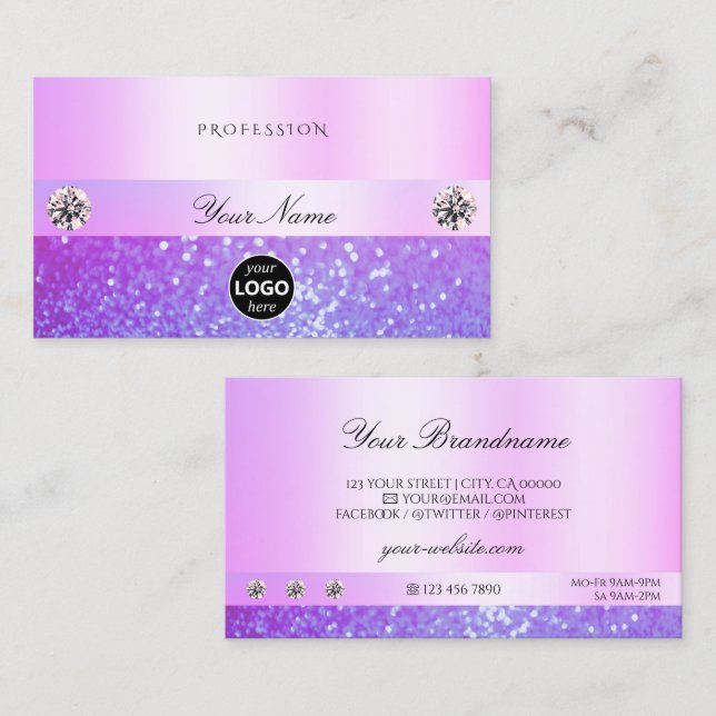 Carte De Visite Pastel Pink Purple Bijoux de Parties scintillant e (Devant / Derrière)