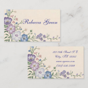 Carte De Visite Pastel Purple, Blanc & Bleu Botanique Floral Impri
