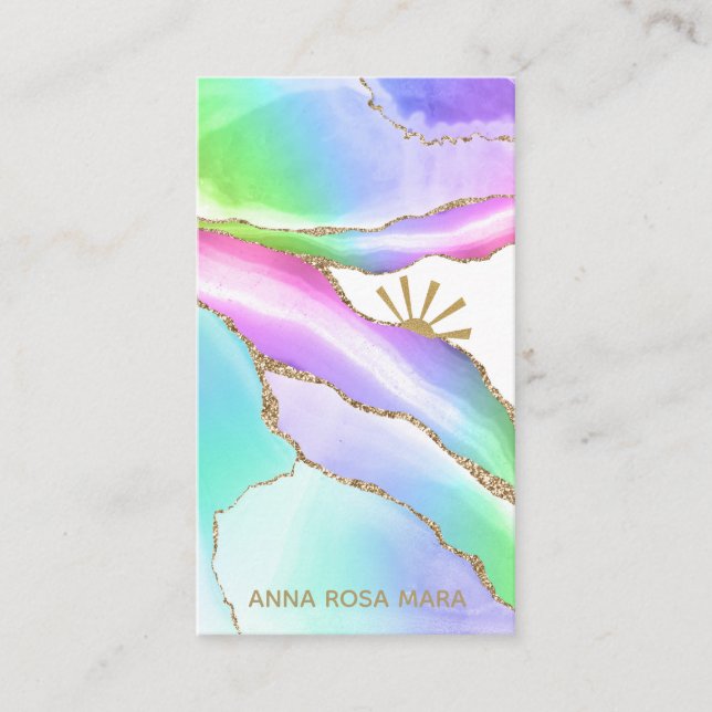 Carte De Visite *~* Pastel Rainbow Agate Gold Veines Parties scint (Devant)