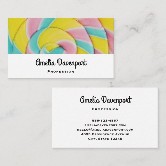 Carte De Visite Pastel Rainbow Spiral Candy Photo (Devant / Derrière)