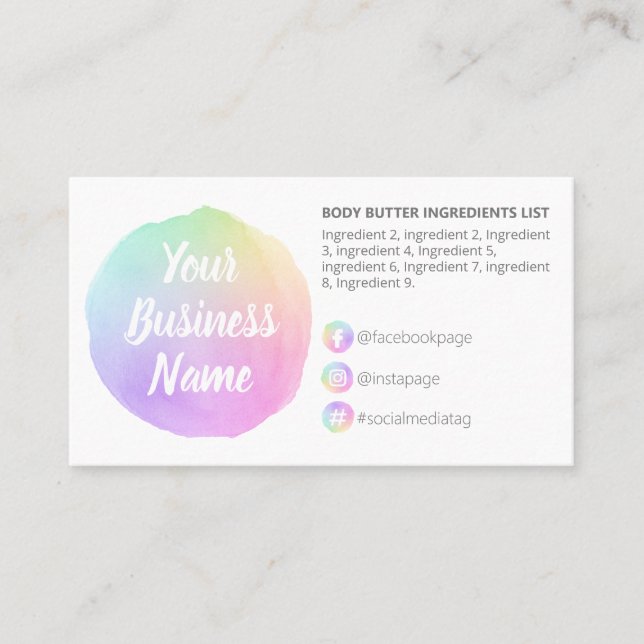 Carte De Visite Pastel Rainbow Sur Les Instructions Pour Les Ingré (Devant)