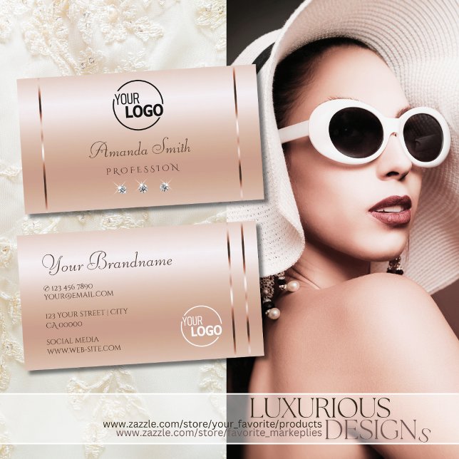 Carte De Visite Pastel Rose Coral Shimmery Bijoux et logo (Créateur téléchargé)