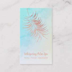 Carte De Visite *~* Pastel Rose Gold Palm Leaf Turquoise Ombre