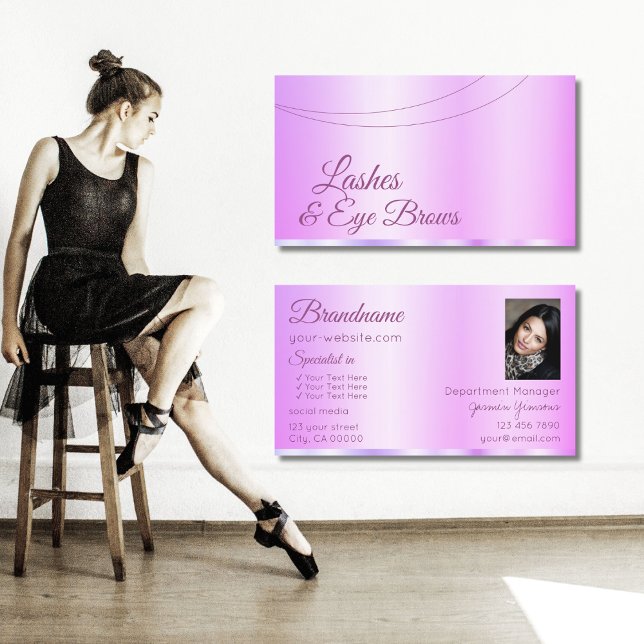 Carte De Visite Pastel rose violet glamour avec Photo Elegant (Créateur téléchargé)