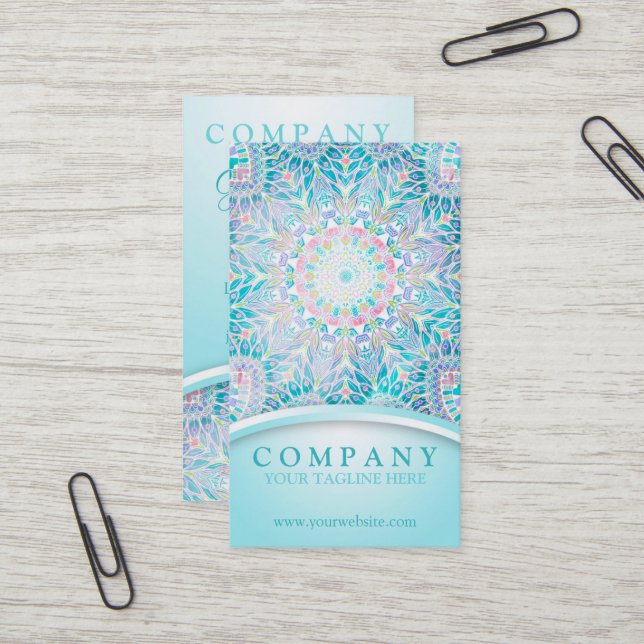 Carte De Visite Pastel Snowflake Mandala (Devant/Arrière en situation)
