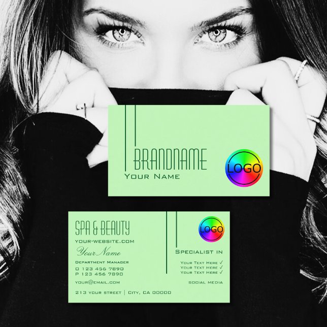 Carte De Visite Pastel Vert clair avec logo professionnel moderne (Créateur téléchargé)