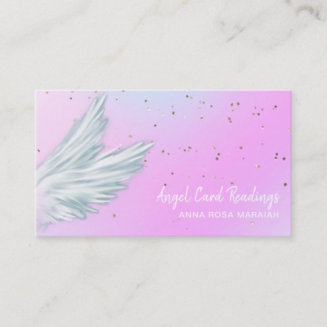 Carte De Visite *~* Pastel White Angel ailes étoile rose arc-en-ci (Devant)