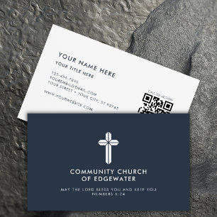 Carte De Visite Pasteur de l'église Code QR moderne Croix religieu