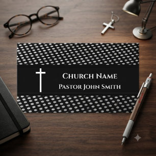 Carte De Visite Pasteur de l'église moderne noir blanc Motif chrét