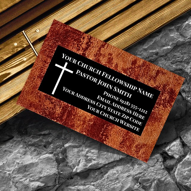 Carte De Visite Pasteur de l'église RUSTIC Leather Christian (Rustic Faux Leather Black and White Church Pastor Business Cards)