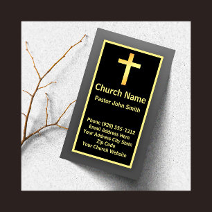 Carte De Visite Pasteur d'église Élégant Simple Noir Or 