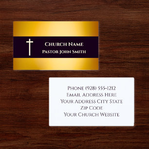 Carte De Visite Pasteur d'église Or Noir Élégant Chrétien