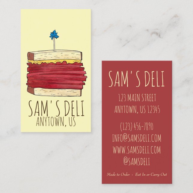 Carte De Visite Pastrami Sandwich Jewish Deli Restaurant Chef (Devant / Derrière)