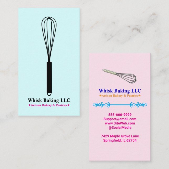 Carte De Visite Pastry Whisk Chef & Baker | Elegant Cake Bakery  (Devant / Derrière)