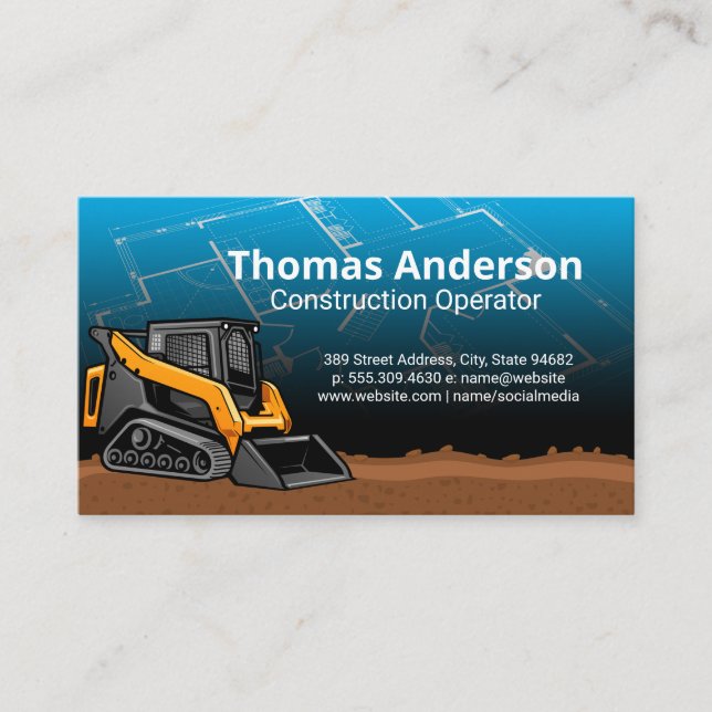 Carte De Visite Patiner | Imprimantes bleu construction (Devant)