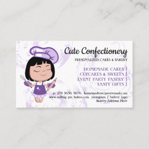 Carte De Visite Pâtisserie Boulangerie fille mignonne Chef de dess