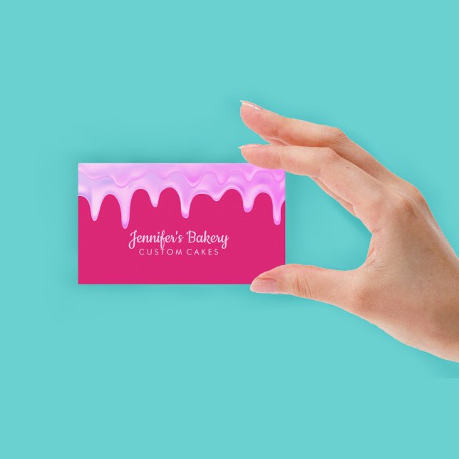 Carte De Visite Pâtisserie Chef Abstrait Crème rose Écoulement (Bakery Pastry Chef Abstract Pink Cream Dripping Business Card)