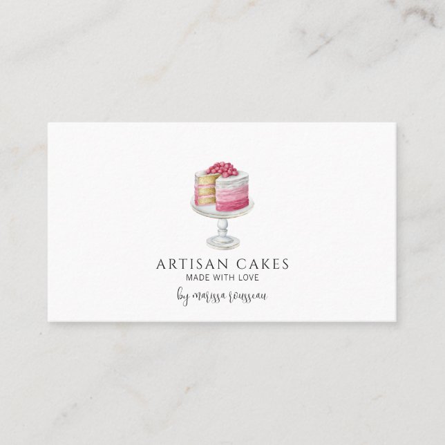 Carte De Visite Pâtisserie Chef Aquarelle Cuisine Gâteau Rose (Devant)