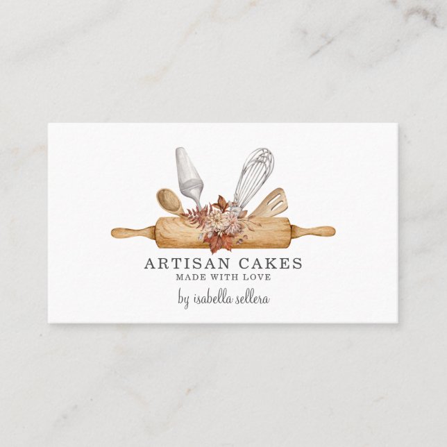 Carte De Visite Pâtisserie Chef Aquarelle Cuisine Ustensiles (Devant)