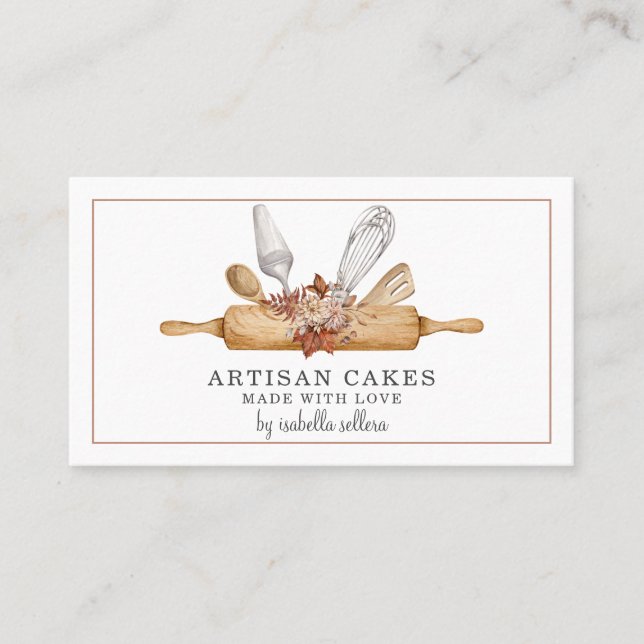 Carte De Visite Pâtisserie Chef Aquarelle Cuisine Ustensiles (Devant)