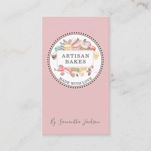 Carte De Visite Pâtisserie Chef Aquarelle Desserts rose (Devant)