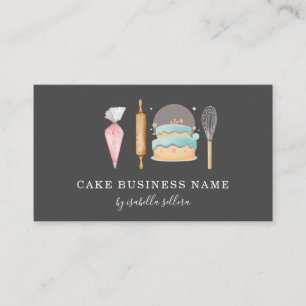 Carte De Visite Pâtisserie Chef Aquarelle Outils de cuisson Noir