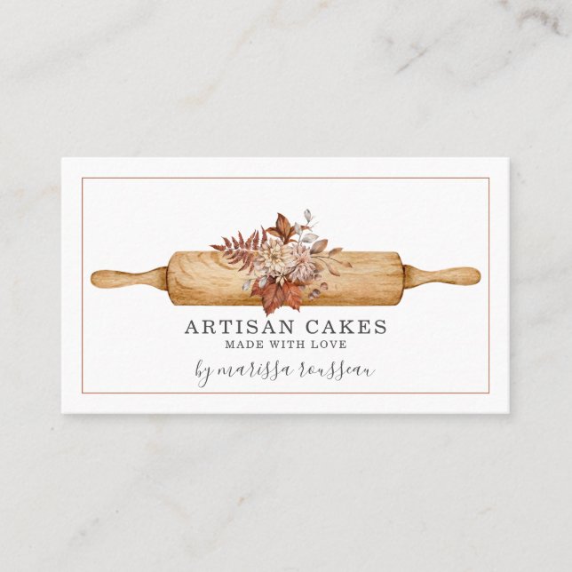 Carte De Visite Pâtisserie Chef Aquarelle Rolling Pin (Devant)