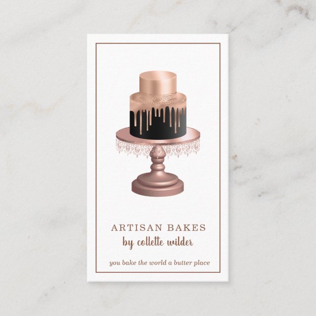 Carte De Visite Pâtisserie Chef Aquarelle Rose Gold Drives Gâteau (Devant)