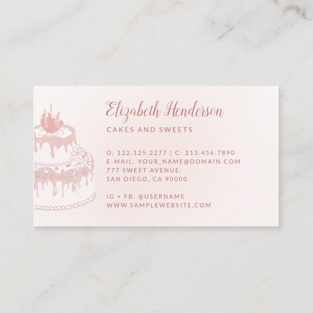 Carte De Visite Pâtisserie Chef Blush Rose Parties scintillant Dri (Dos)
