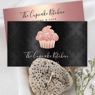 Carte De Visite Pâtisserie Chef Cupcake Pailleté Or Rose Damassé N