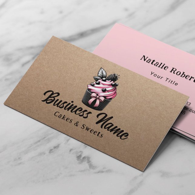 Carte De Visite Pâtisserie Chef Cute Cupcakes Rustique Kraft Baker (Créateur téléchargé)