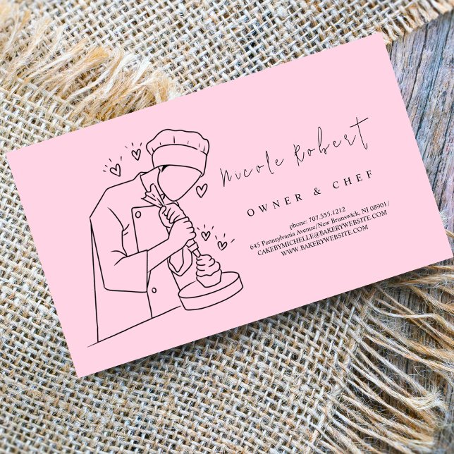 Carte De Visite Pâtisserie Chef Dessert rose (Créateur téléchargé)