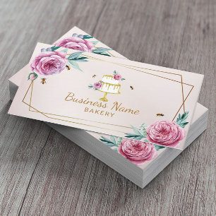 Carte De Visite Pâtisserie Chef Fleur rose et abeilles Gâteau sucr