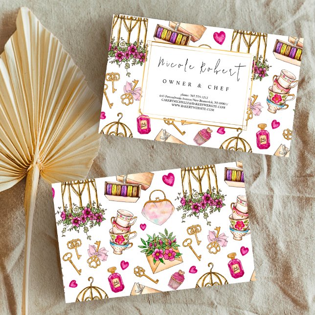 Carte De Visite Pâtisserie Chef pâtissier Macaron Dessert floral (Créateur téléchargé)