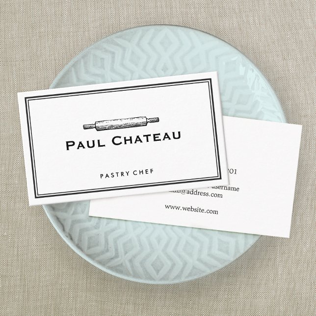 Carte De Visite Pâtisserie Chef Rolling Pin Baker Logo Blanc (Créateur téléchargé)