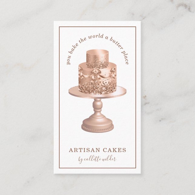 Carte De Visite Pâtisserie Chef Rose Parties scintillant or gâteau (Devant)