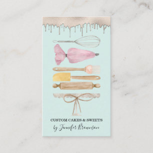 Carte De Visite Pâtisserie Chef Turquoise Aquarelle Goutte de gâte