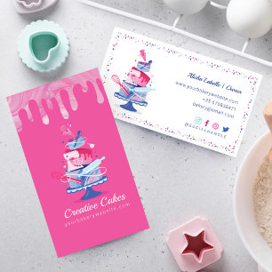Carte De Visite Pâtisserie Colorée Amusante Gâteaux & Outils Rose