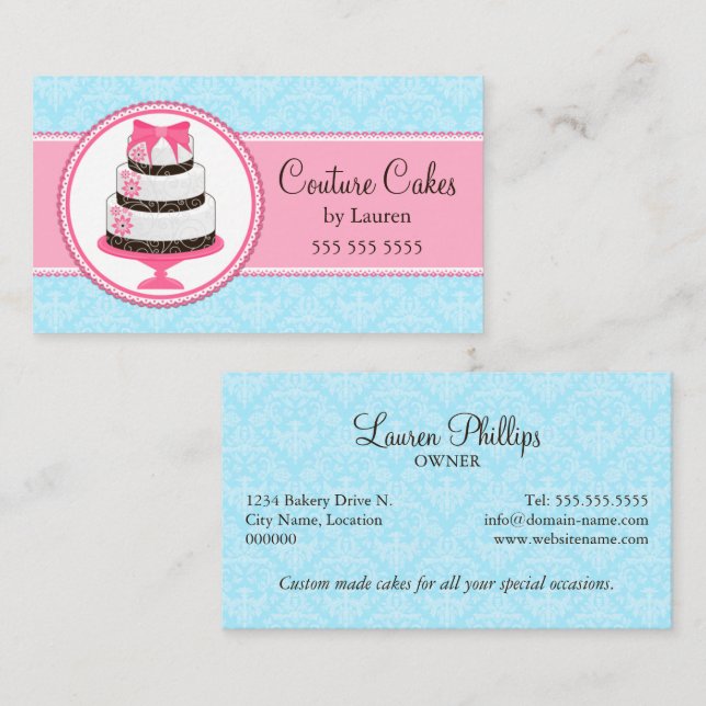 Carte De Visite Pâtisserie Couture Gâteau de Luxe (Devant / Derrière)