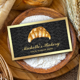 Carte De Visite Pâtisserie Croissant au Beurre en Or Noir Boulange