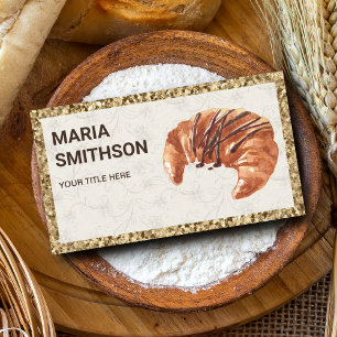 Carte De Visite Pâtisserie Croissant au Chocolat Pailleté Or