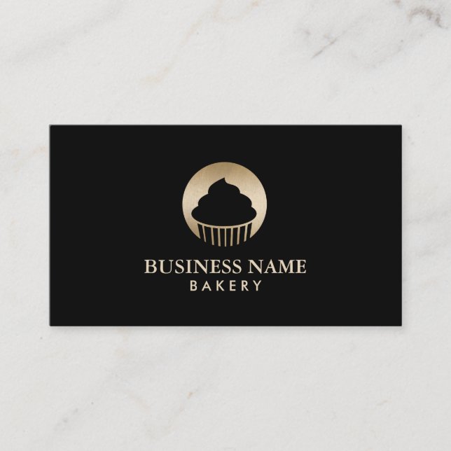 Carte De Visite Pâtisserie Cupcake Chef boulangerie Black & Gold (Devant)