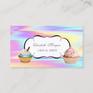 Carte De Visite Pâtisserie Cupcake Mignonne Moderne Holographique