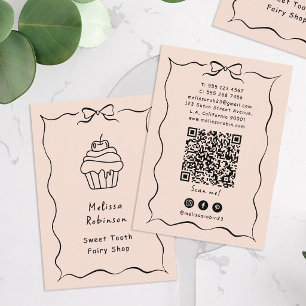 Carte De Visite Pâtisserie Cupcake Pastel Peach, Coquette & Code Q