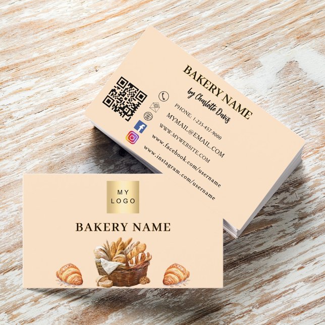 Carte De Visite Pâtisserie de boulangerie pêche code QR logo (Créateur téléchargé)