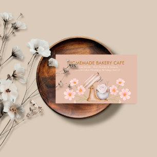 Carte De Visite Pâtisserie Fleurie Simple en Marron Boulangerie