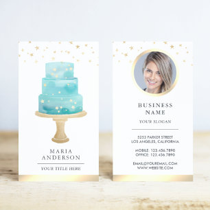 Carte De Visite Pâtisserie Gâteau aux Étoiles Aquarelle Bleu-vert