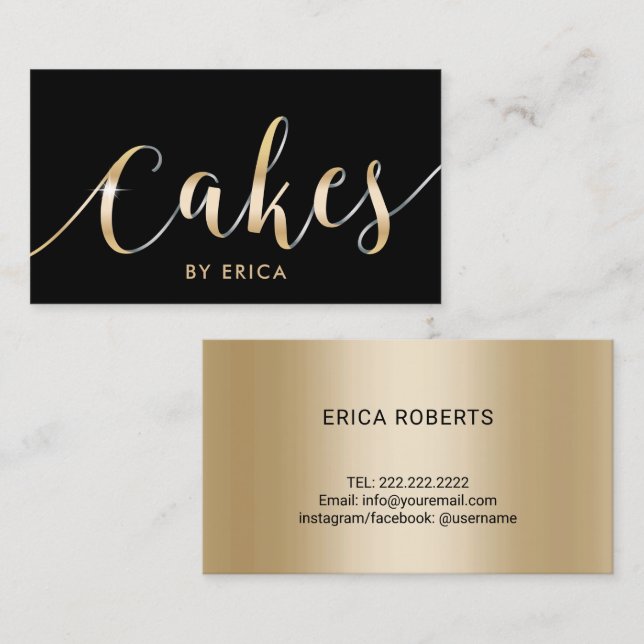 Carte De Visite Pâtisserie moderne Black & Gold Chef boulangerie (Devant / Derrière)